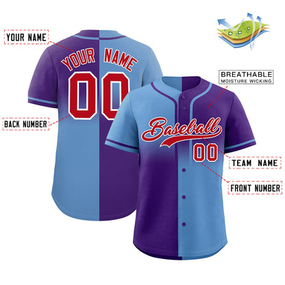 Custom Purple Light Blue Personalized Symmetrical Gradient Design Authentic Baseball Jersey