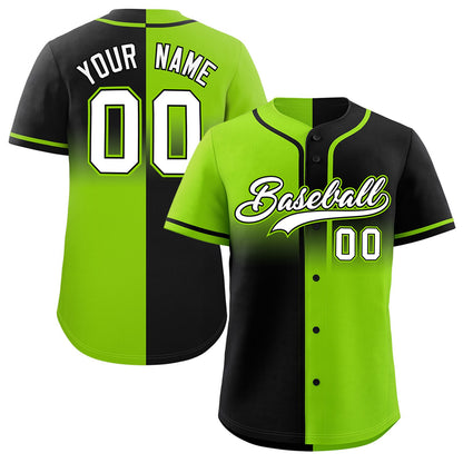 Custom Black Neon Green Personalized Symmetrical Gradient Design Authentic Baseball Jersey