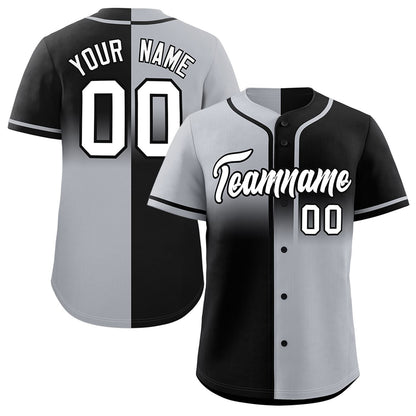 Custom Black Gray Personalized Symmetrical Gradient Design Authentic Baseball Jersey