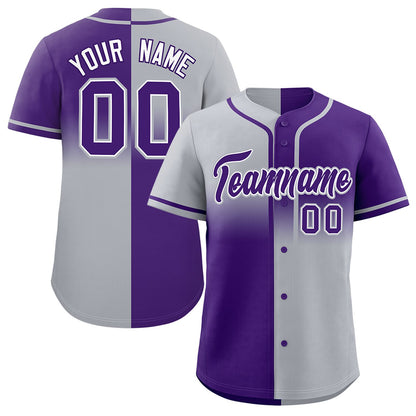 Custom Purple Gray Personalized Symmetrical Gradient Design Authentic Baseball Jersey