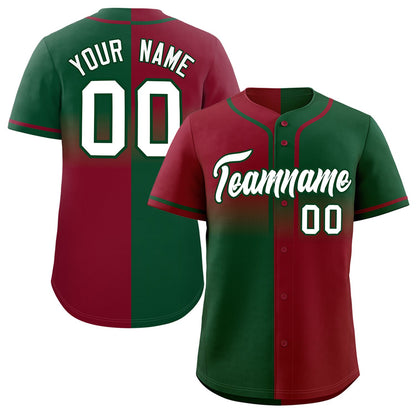 Custom Green Crimson Personalized Symmetrical Gradient Design Authentic Baseball Jersey