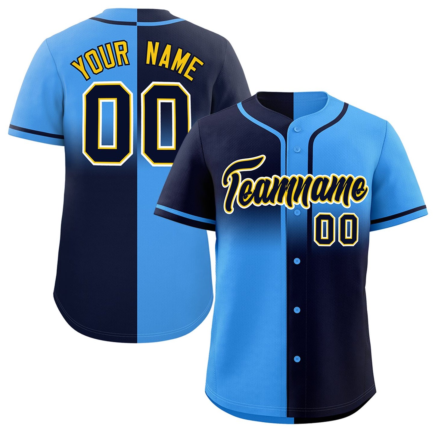 Custom Powder Blue Navy Personalized Symmetrical Gradient Design Authentic Baseball Jersey