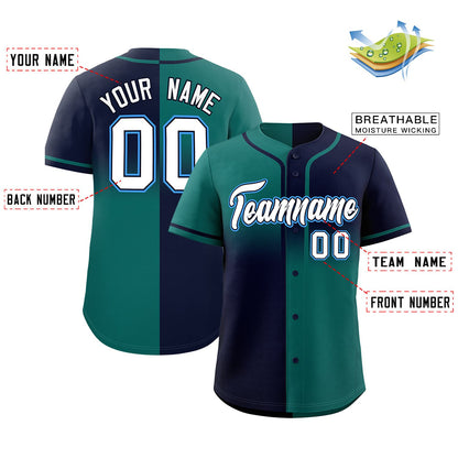 Custom Navy Aqua Personalized Symmetrical Gradient Design Authentic Baseball Jersey