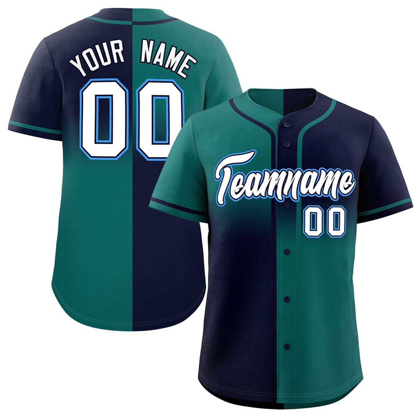 Custom Navy Aqua Personalized Symmetrical Gradient Design Authentic Baseball Jersey