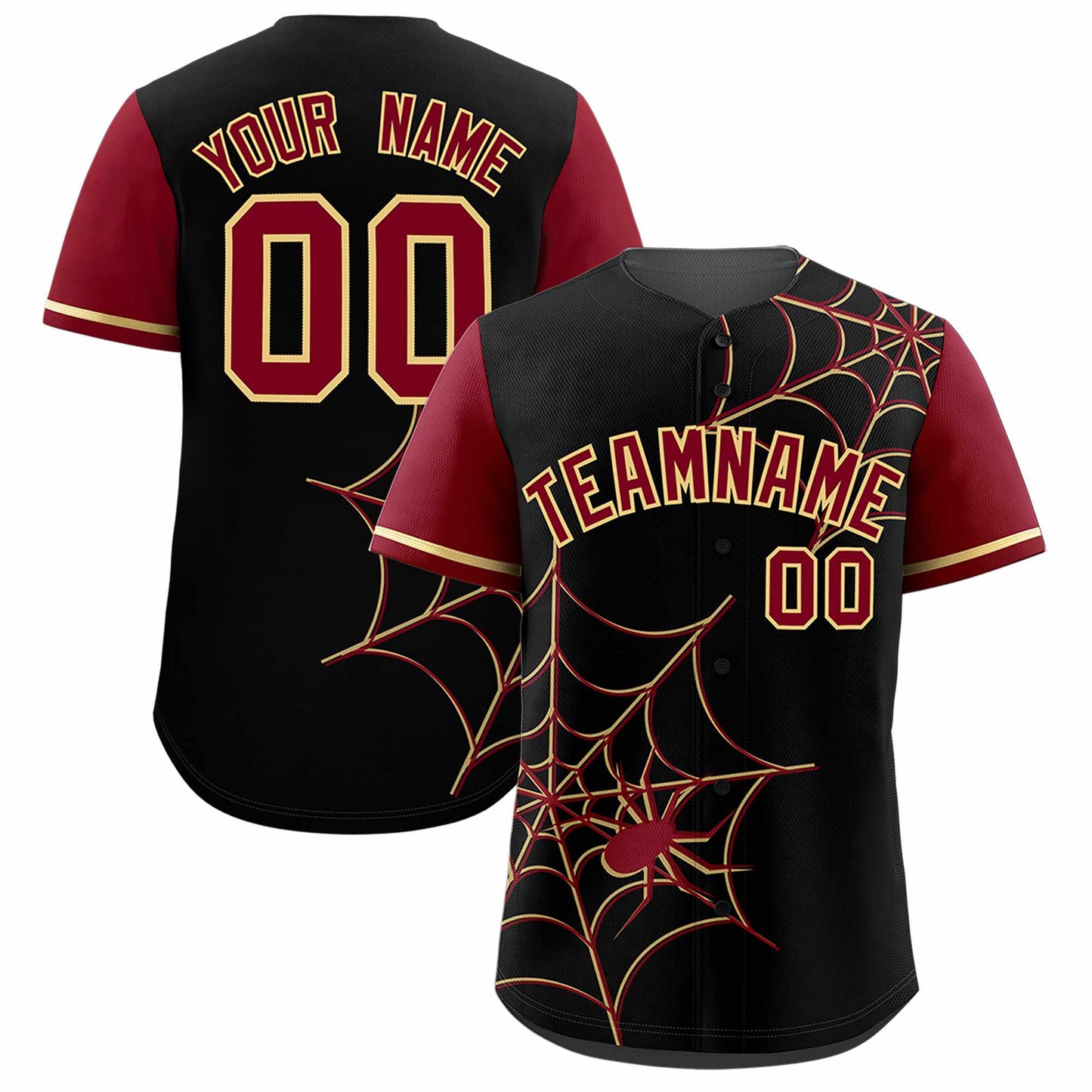 Custom Black Crimson Spider Web Pattern Raglan Sleeves Authentic Baseball Jersey