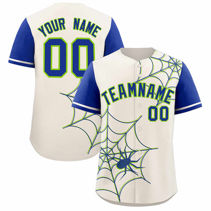 Custom Cream Royal Spider Web Pattern Raglan Sleeves Authentic Baseball Jersey