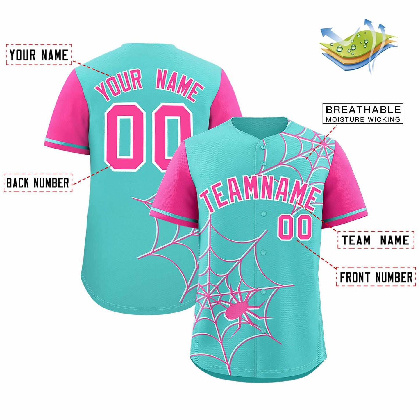 Custom Bright Green Pink Spider Web Pattern Raglan Sleeves Authentic Baseball Jersey