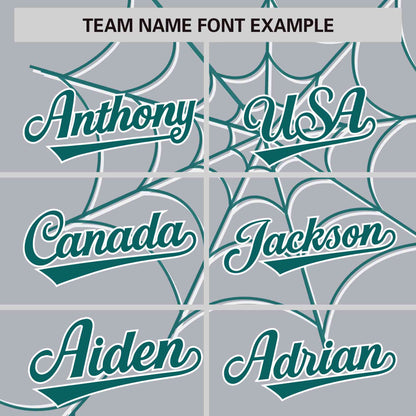 Custom Gray Aqua Spider Web Pattern Raglan Sleeves Authentic Baseball Jersey