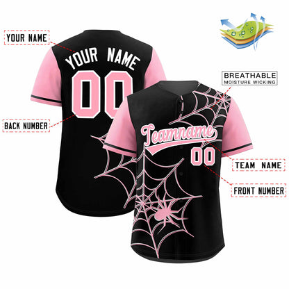 Custom Black Light Pink Spider Web Pattern Raglan Sleeves Authentic Baseball Jersey