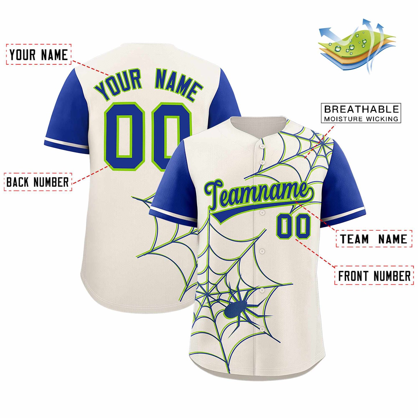 Custom Cream Royal Spider Web Pattern Raglan Sleeves Authentic Baseball Jersey