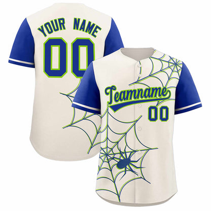 Custom Cream Royal Spider Web Pattern Raglan Sleeves Authentic Baseball Jersey