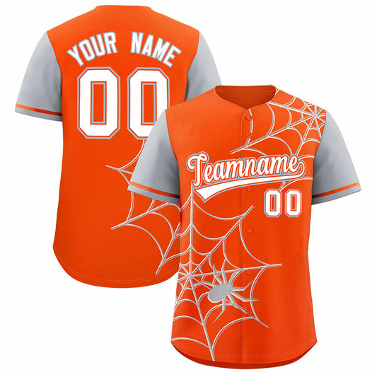 Custom Orange Gray Spider Web Pattern Raglan Sleeves Authentic Baseball Jersey