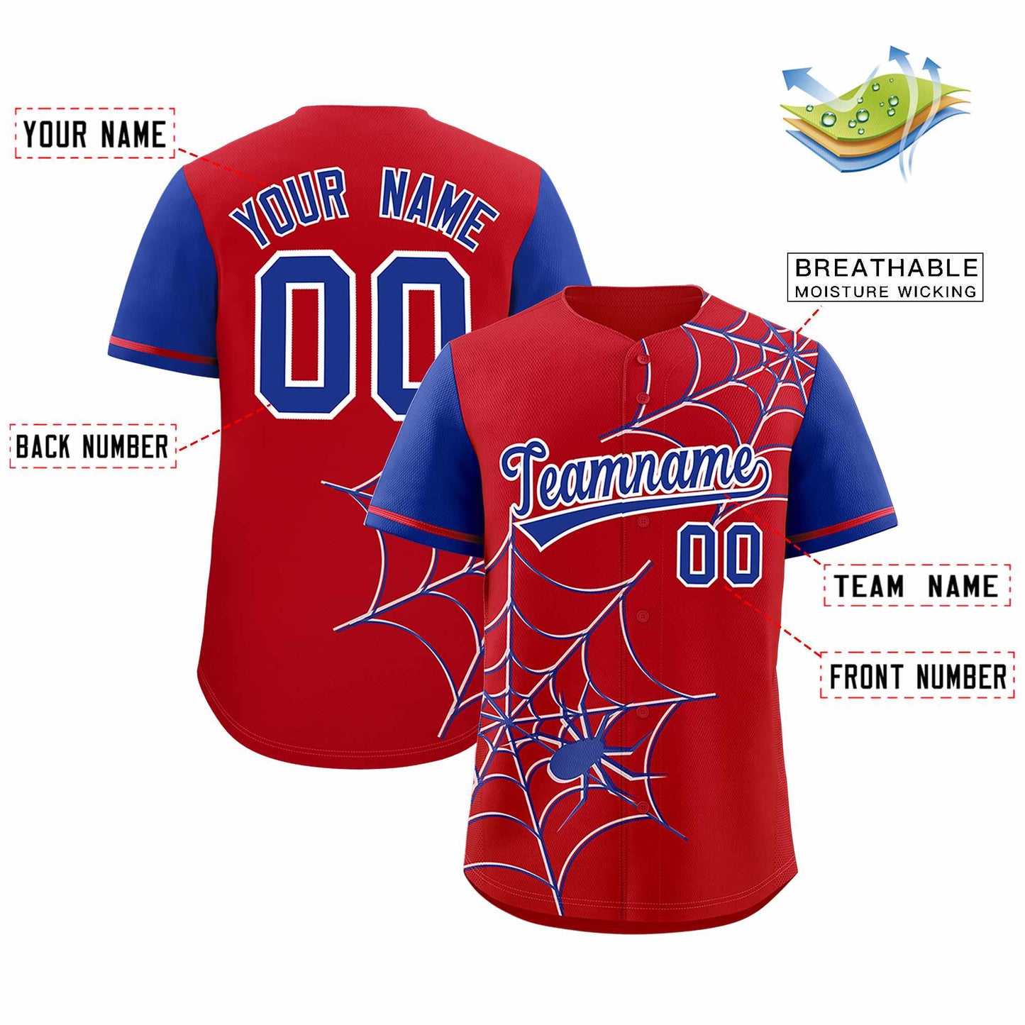 Custom Red Royal Spider Web Pattern Raglan Sleeves Authentic Baseball Jersey