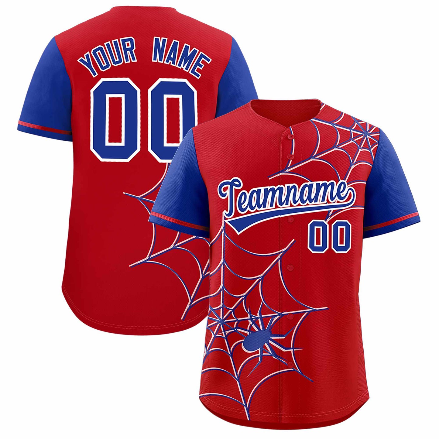 Custom Red Royal Spider Web Pattern Raglan Sleeves Authentic Baseball Jersey