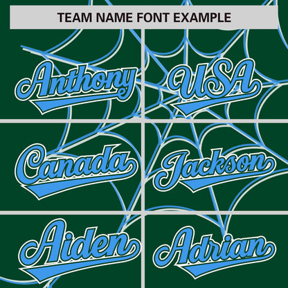 Custom Green Powder Blue Spider Web Pattern Raglan Sleeves Authentic Baseball Jersey