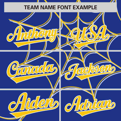 Custom Royal Gold Spider Web Pattern Raglan Sleeves Authentic Baseball Jersey