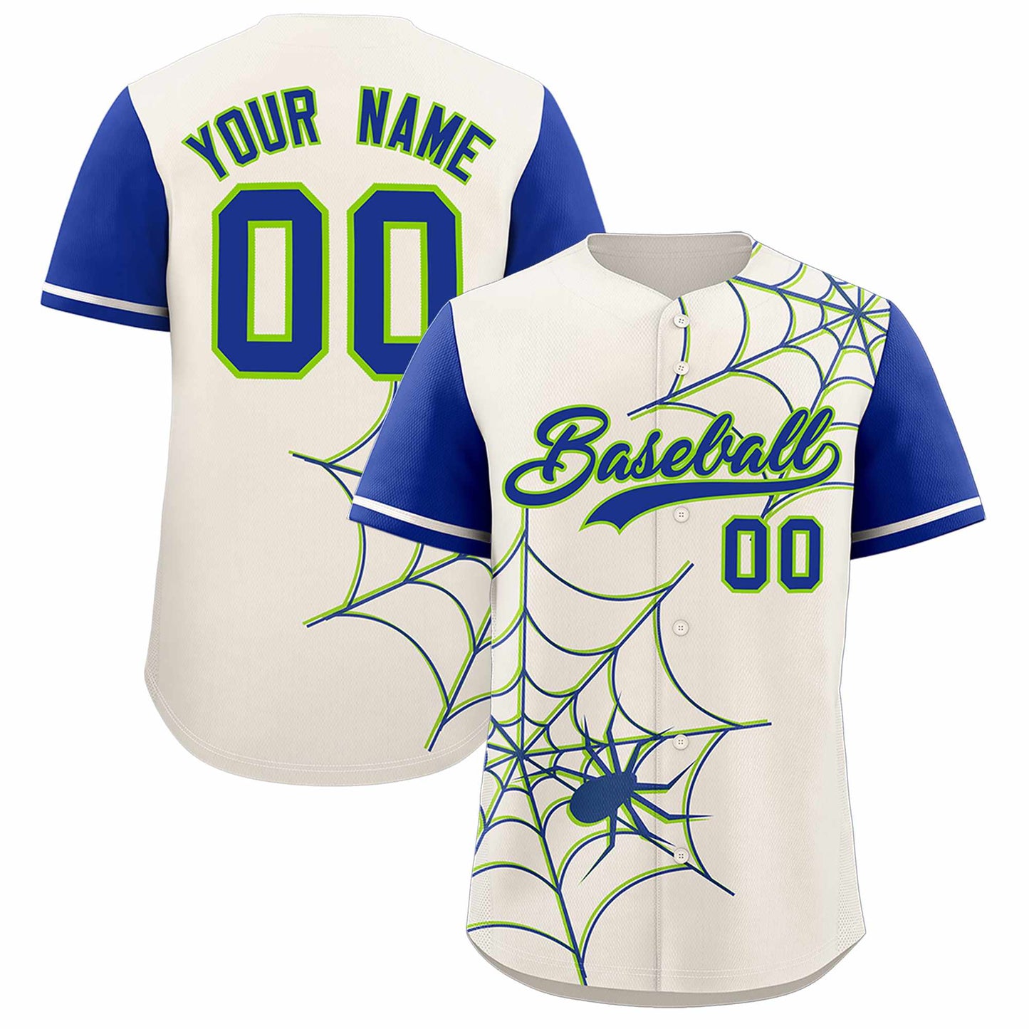 Custom Cream Royal Spider Web Pattern Raglan Sleeves Authentic Baseball Jersey