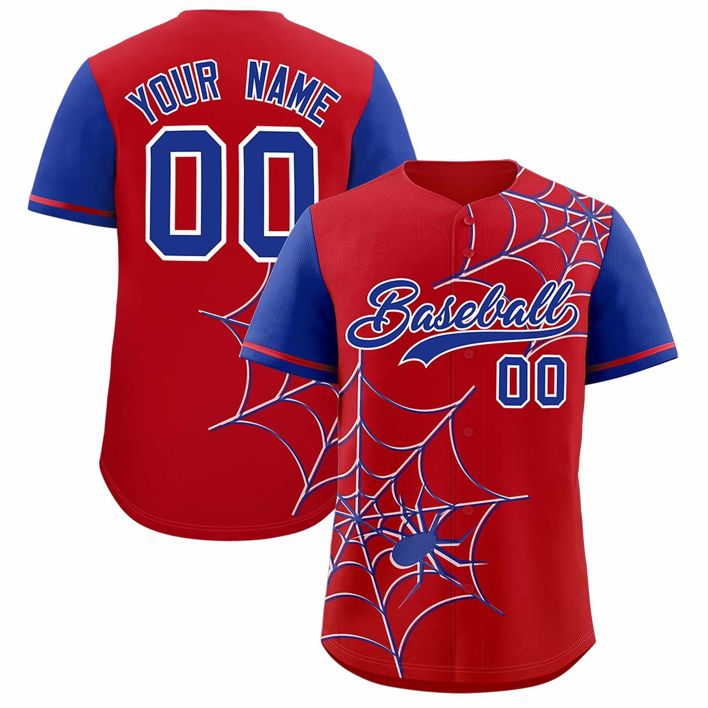 Custom Red Royal Spider Web Pattern Raglan Sleeves Authentic Baseball Jersey