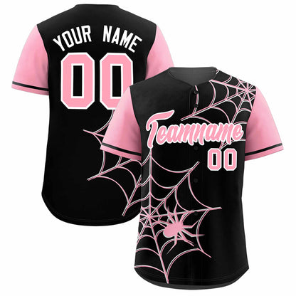 Custom Black Light Pink Spider Web Pattern Raglan Sleeves Authentic Baseball Jersey