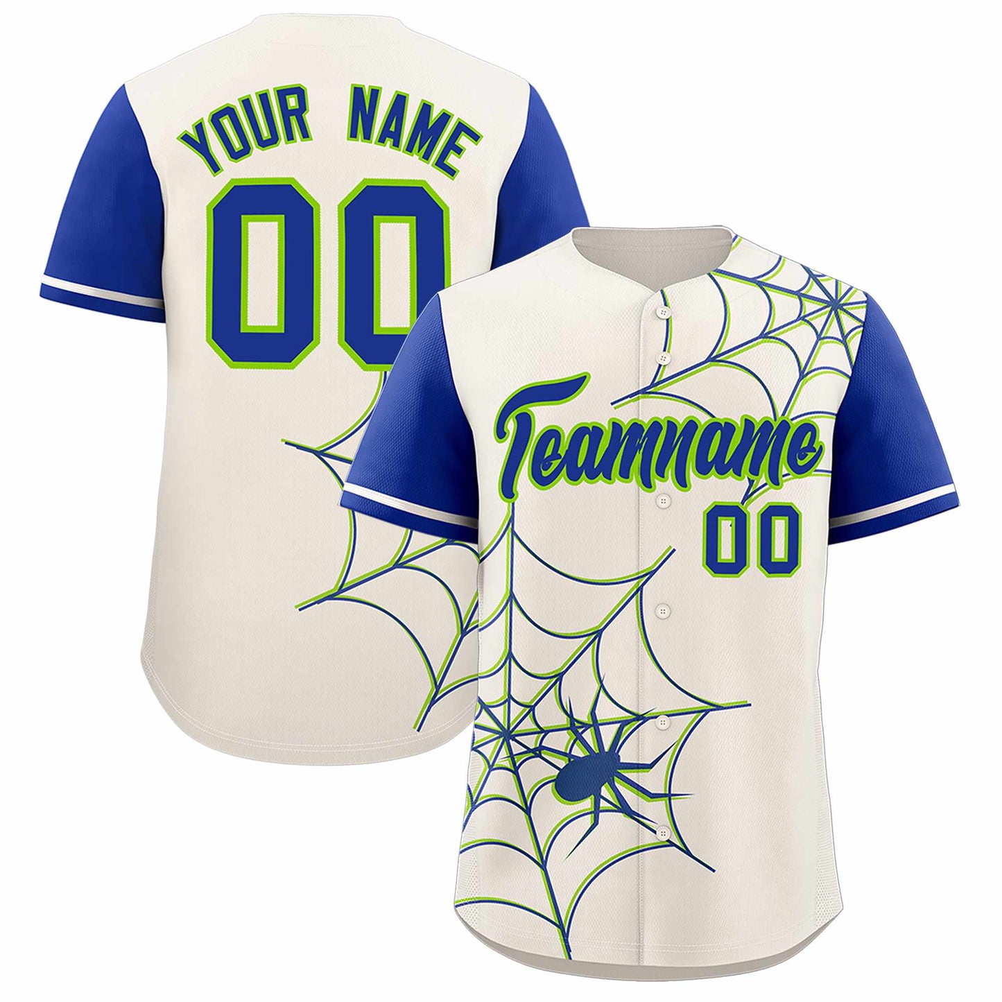 Custom Cream Royal Spider Web Pattern Raglan Sleeves Authentic Baseball Jersey