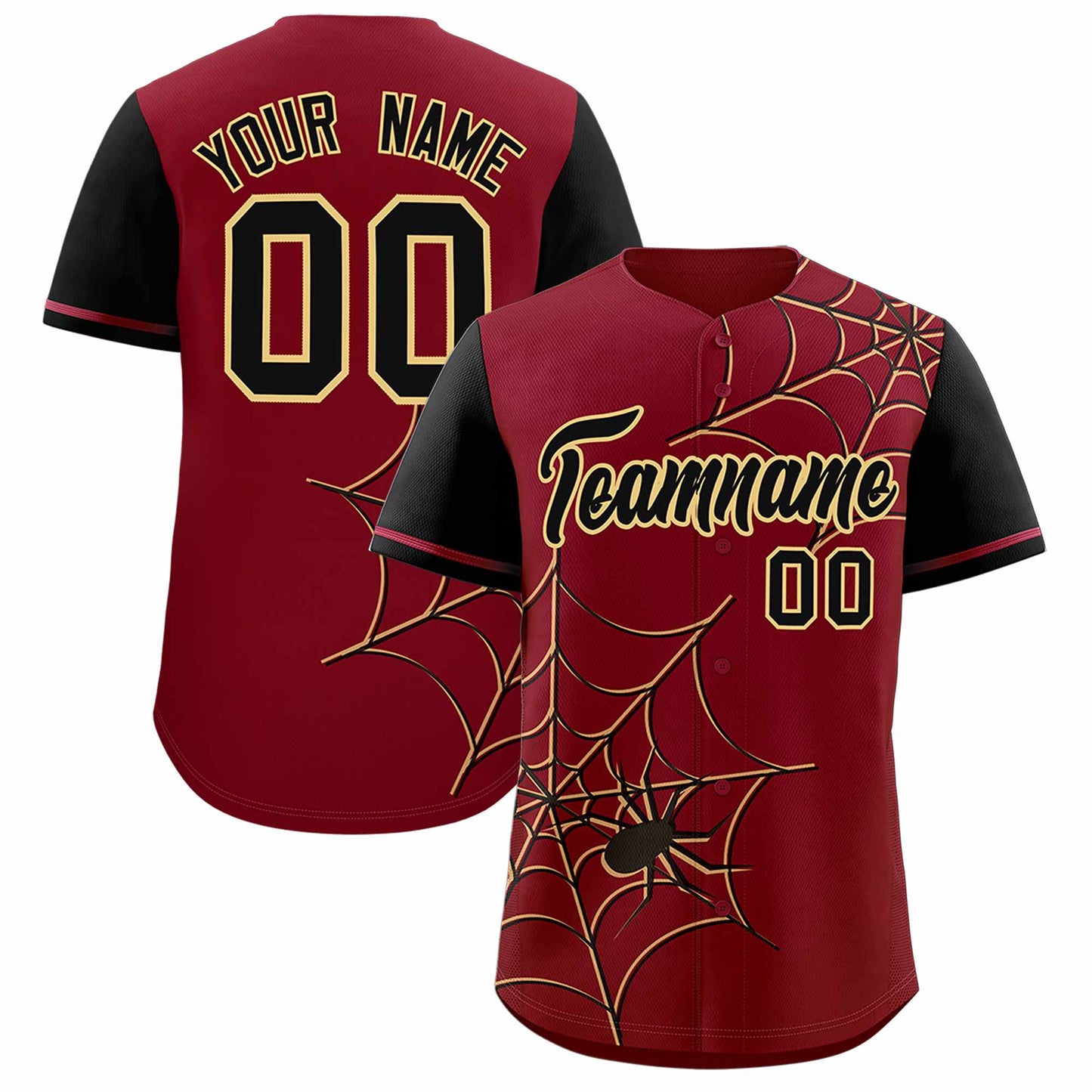 Custom Crimson Black Spider Web Pattern Raglan Sleeves Authentic Baseball Jersey