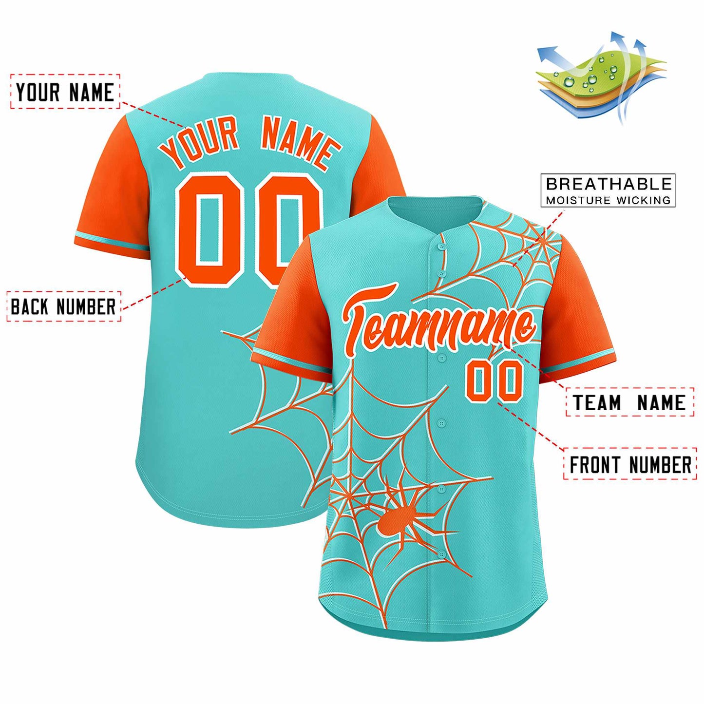 Custom Bright Green Orange Spider Web Pattern Raglan Sleeves Authentic Baseball Jersey