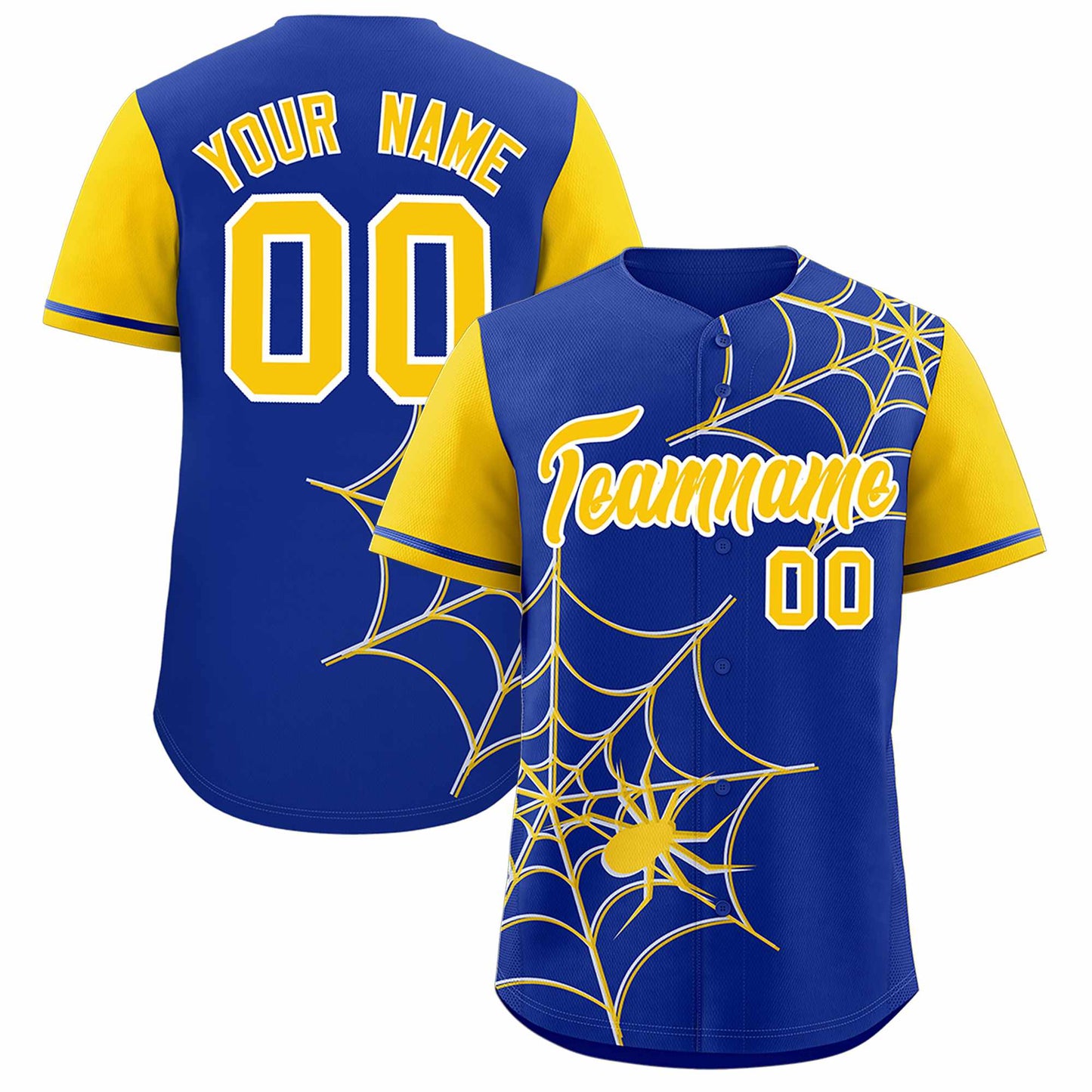 Custom Royal Gold Spider Web Pattern Raglan Sleeves Authentic Baseball Jersey