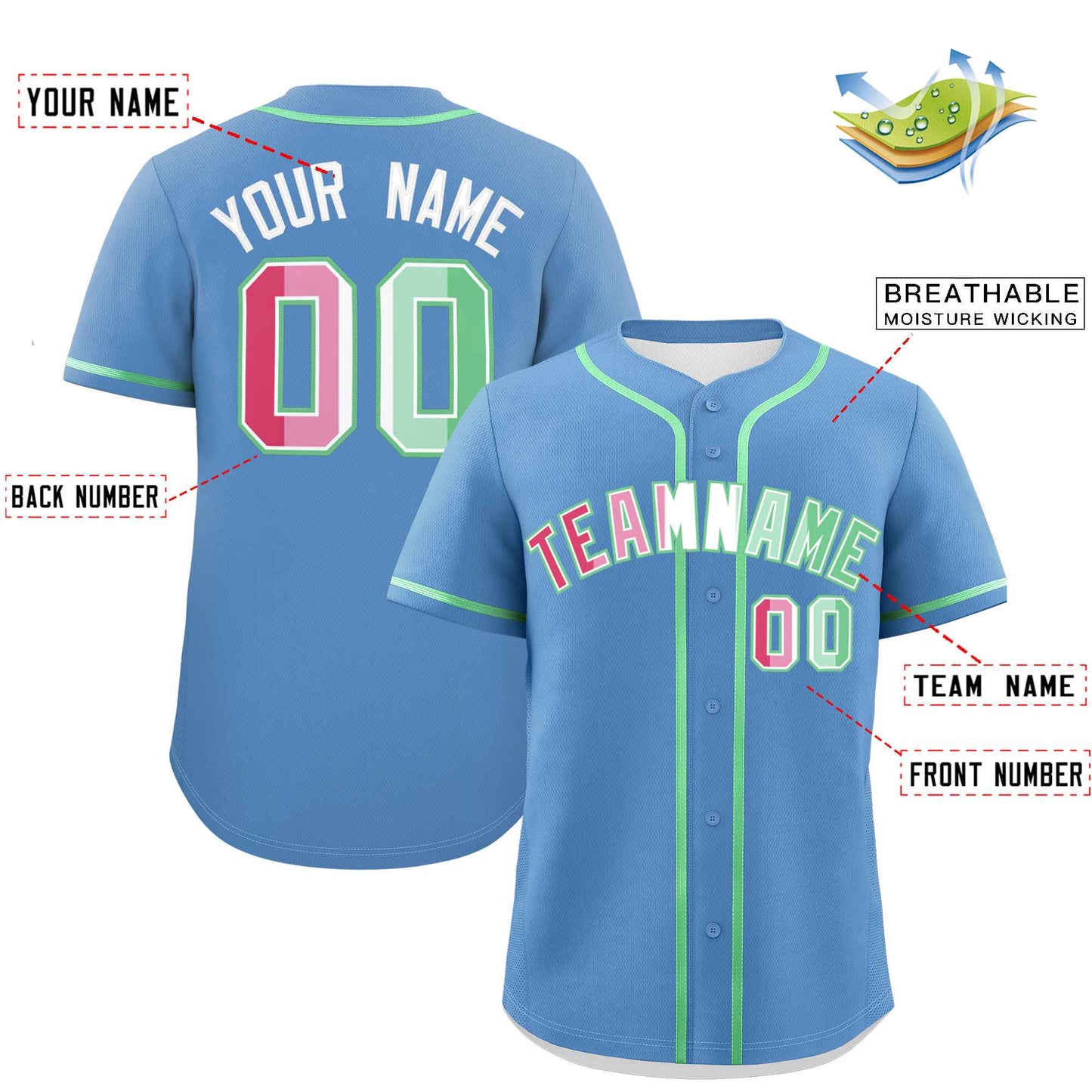 Custom Light Blue Abrosexual For Pride Month Classic Style Authentic Baseball Jersey