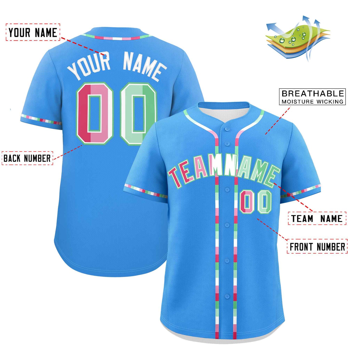 Custom Powder Blue Abrosexual For Pride Month Classic Style Authentic Baseball Jersey