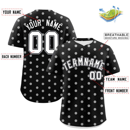 Custom Black White Personalized Polka Dot Graffiti Pattern Authentic Baseball Jersey