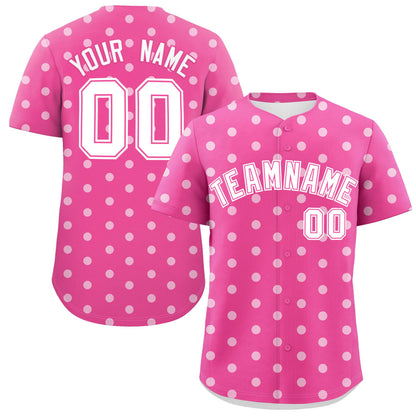 Custom Pink White Personalized Polka Dot Graffiti Pattern Authentic Baseball Jersey