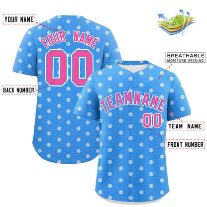 Custom Powder Blue White Personalized Polka Dot Graffiti Pattern Authentic Baseball Jersey