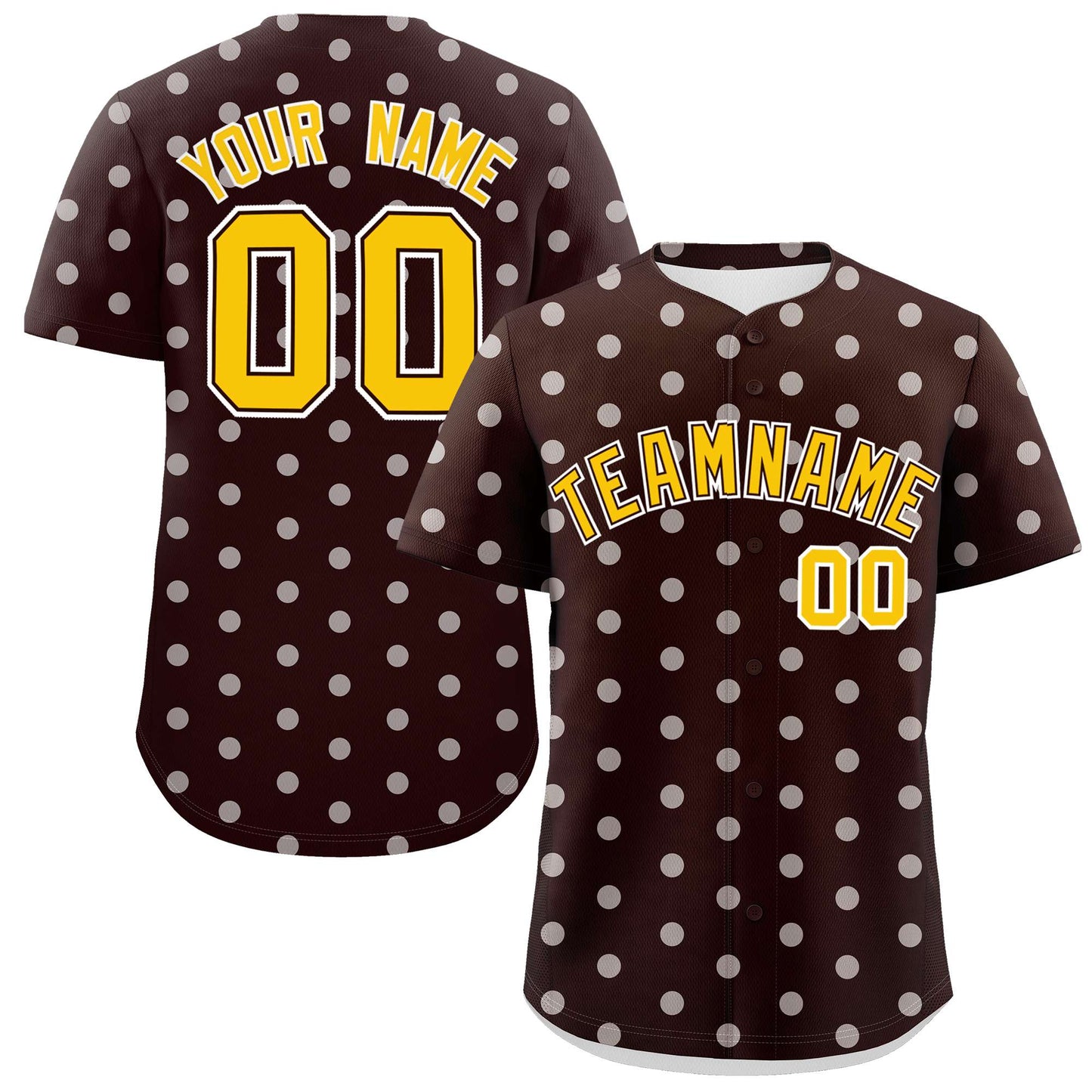 Custom Brown White Personalized Polka Dot Graffiti Pattern Authentic Baseball Jersey