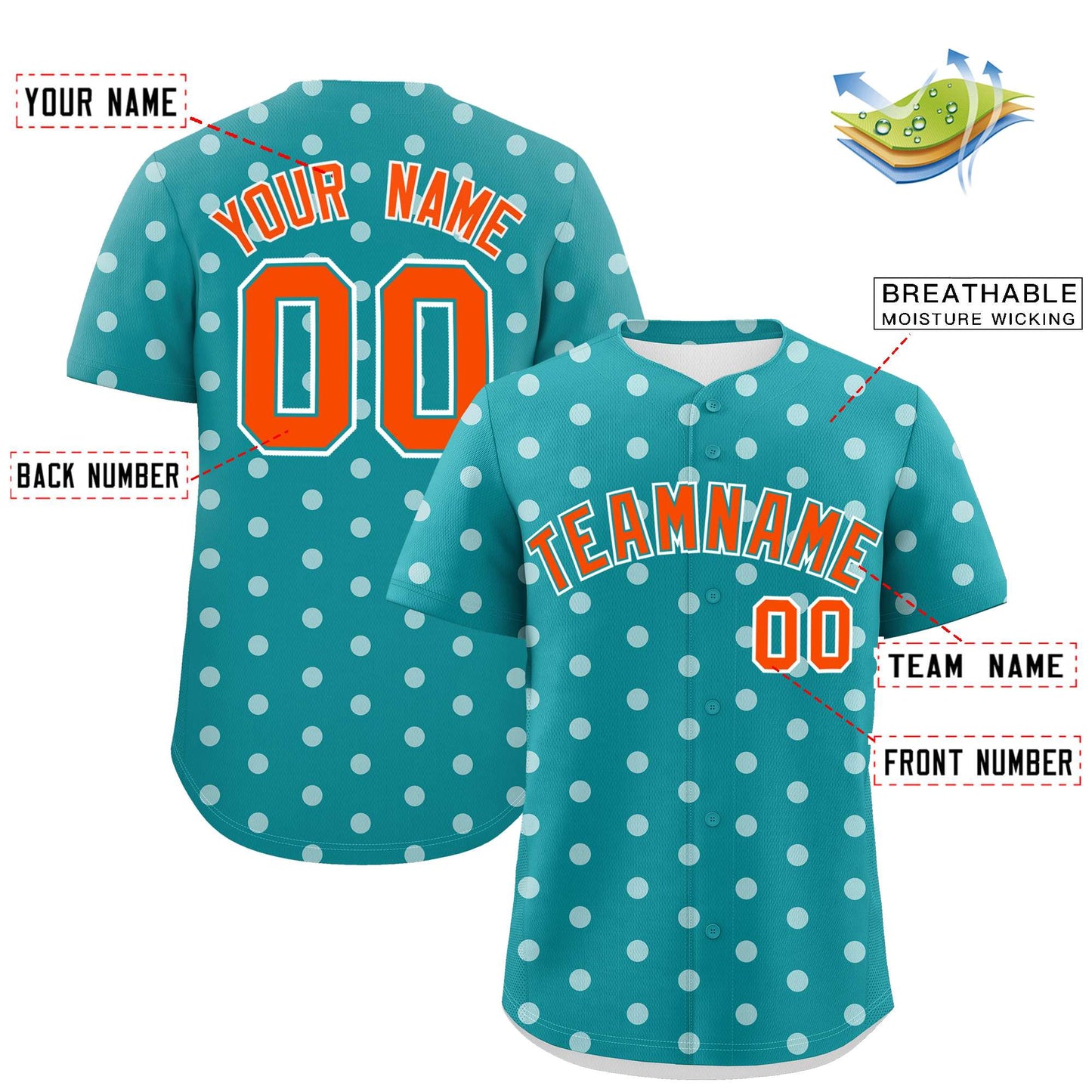 Custom Aqua White Personalized Polka Dot Graffiti Pattern Authentic Baseball Jersey