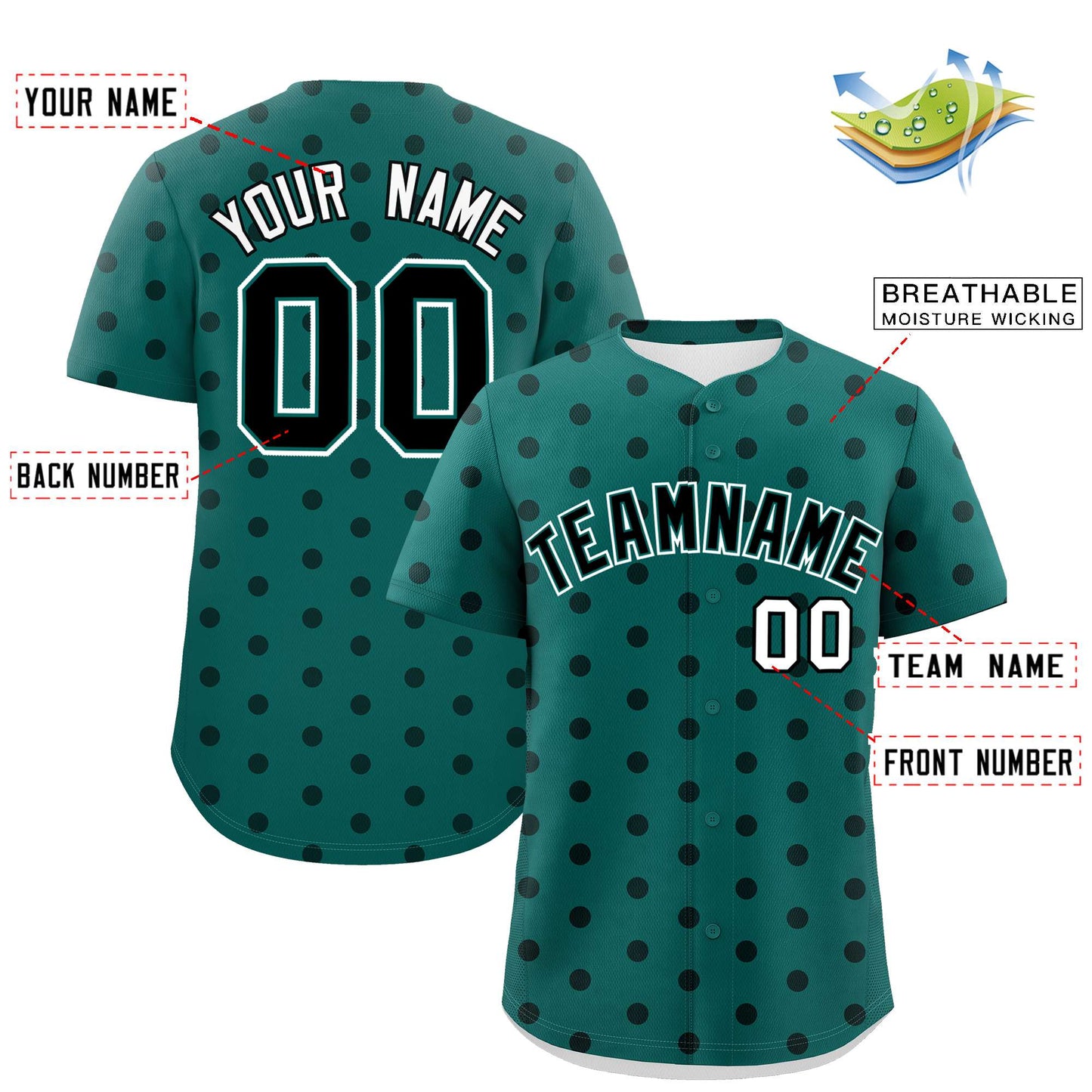 Custom Aqua Black Personalized Polka Dot Graffiti Pattern Authentic Baseball Jersey