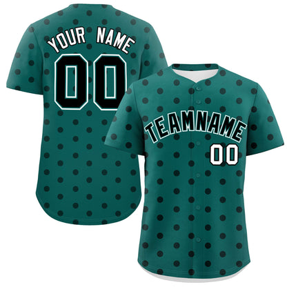 Custom Aqua Black Personalized Polka Dot Graffiti Pattern Authentic Baseball Jersey