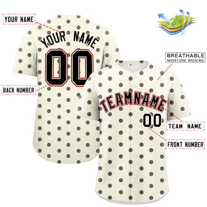 Custom Cream Black Personalized Polka Dot Graffiti Pattern Authentic Baseball Jersey