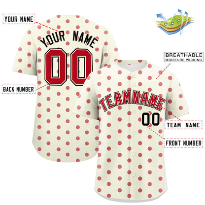 Custom Cream Red Personalized Polka Dot Graffiti Pattern Authentic Baseball Jersey