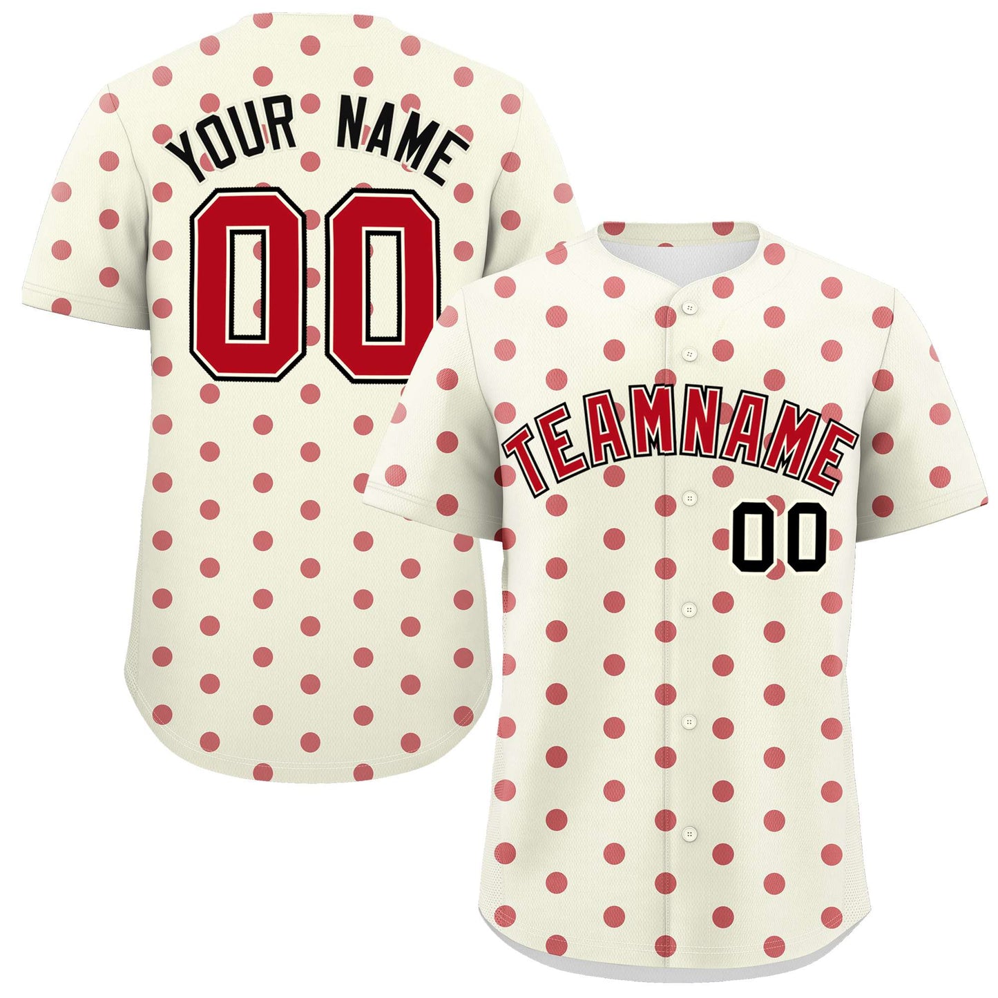 Custom Cream Red Personalized Polka Dot Graffiti Pattern Authentic Baseball Jersey