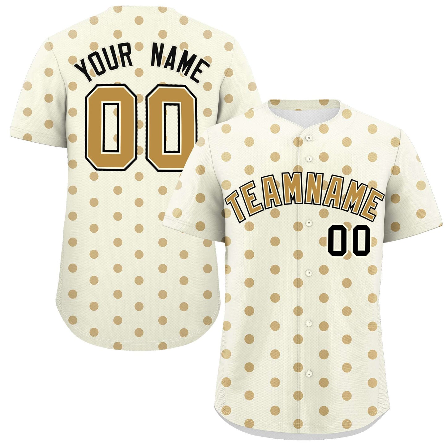 Custom Cream Old Gold Personalized Polka Dot Graffiti Pattern Authentic Baseball Jersey