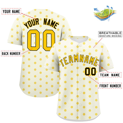 Custom Cream Gold Personalized Polka Dot Graffiti Pattern Authentic Baseball Jersey