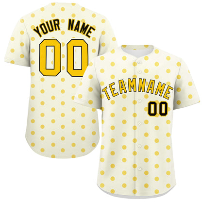 Custom Cream Gold Personalized Polka Dot Graffiti Pattern Authentic Baseball Jersey