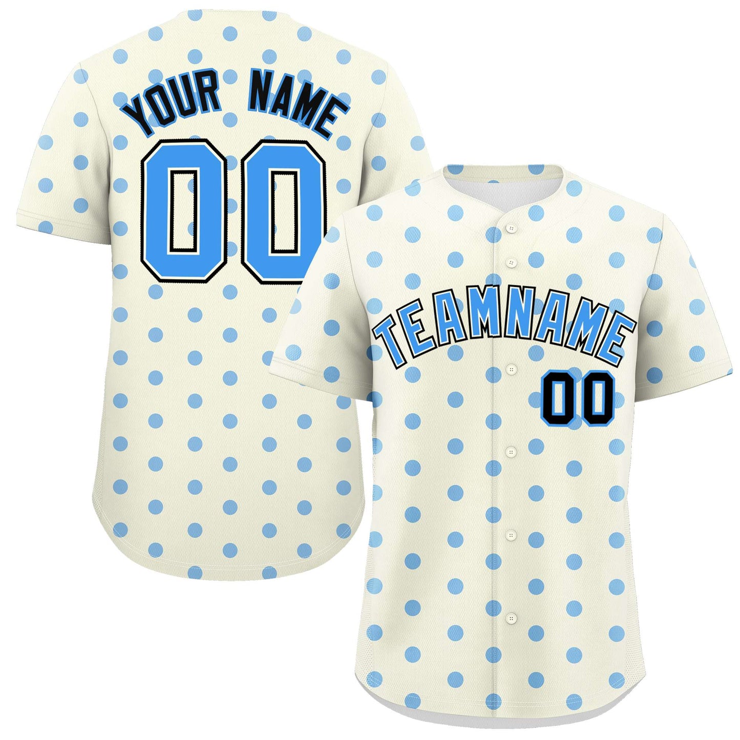 Custom Cream Powder Blue Personalized Polka Dot Graffiti Pattern Authentic Baseball Jersey