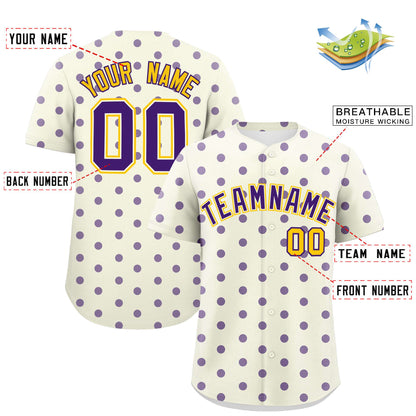 Custom Cream Purple Personalized Polka Dot Graffiti Pattern Authentic Baseball Jersey