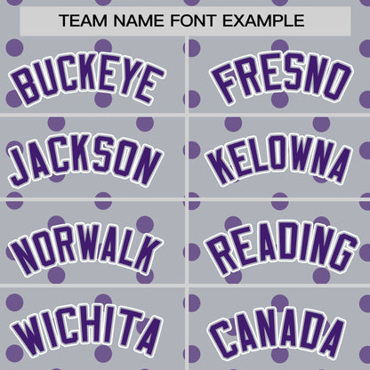 Custom Gray Purple Personalized Polka Dot Graffiti Pattern Authentic Baseball Jersey