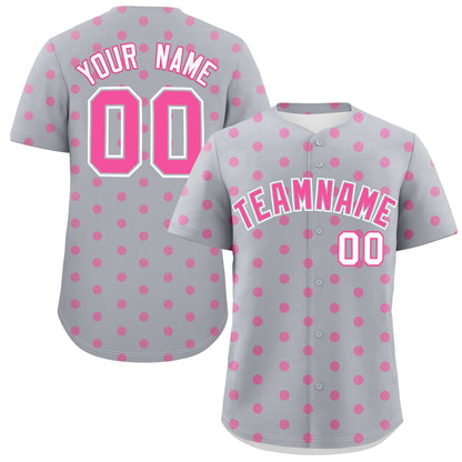 Custom Gray Pink Personalized Polka Dot Graffiti Pattern Authentic Baseball Jersey