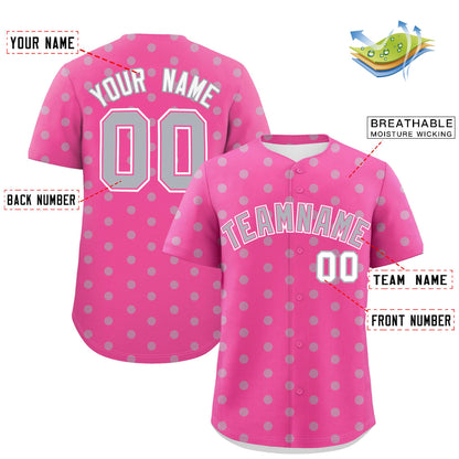 Custom Pink Gray Personalized Polka Dot Graffiti Pattern Authentic Baseball Jersey