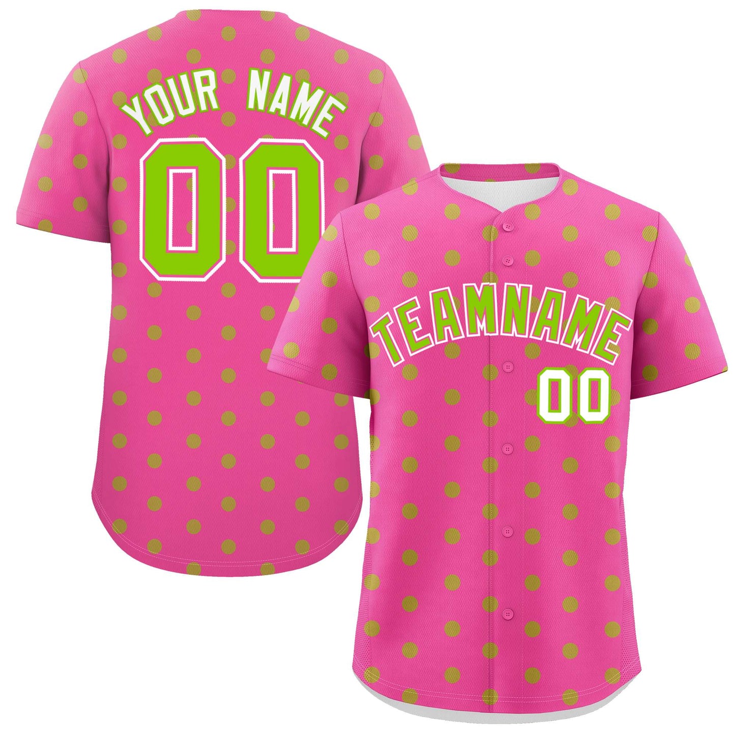 Custom Pink Neon Green Personalized Polka Dot Graffiti Pattern Authentic Baseball Jersey