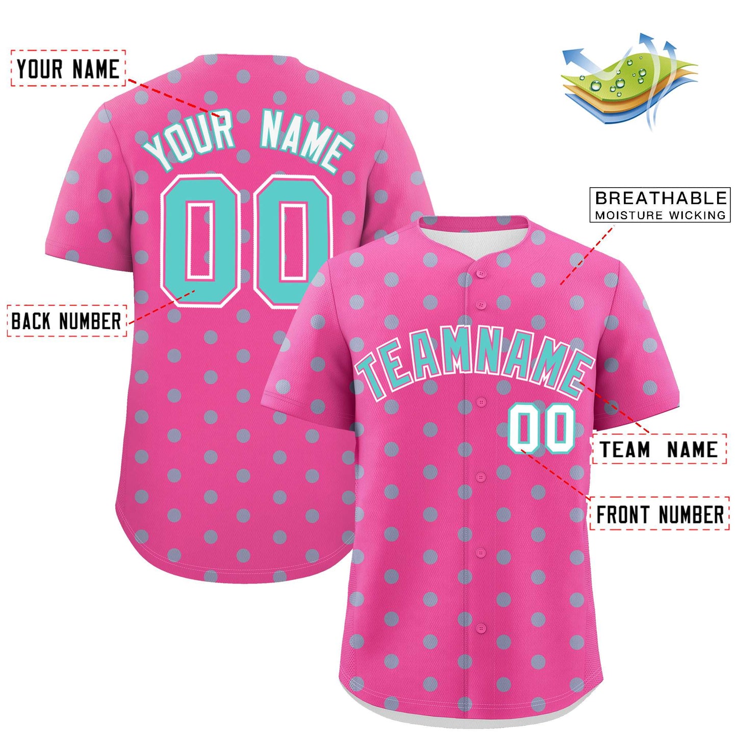 Custom Pink Bright Green Personalized Polka Dot Graffiti Pattern Authentic Baseball Jersey