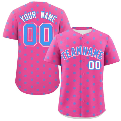 Custom Pink Powder Blue Personalized Polka Dot Graffiti Pattern Authentic Baseball Jersey